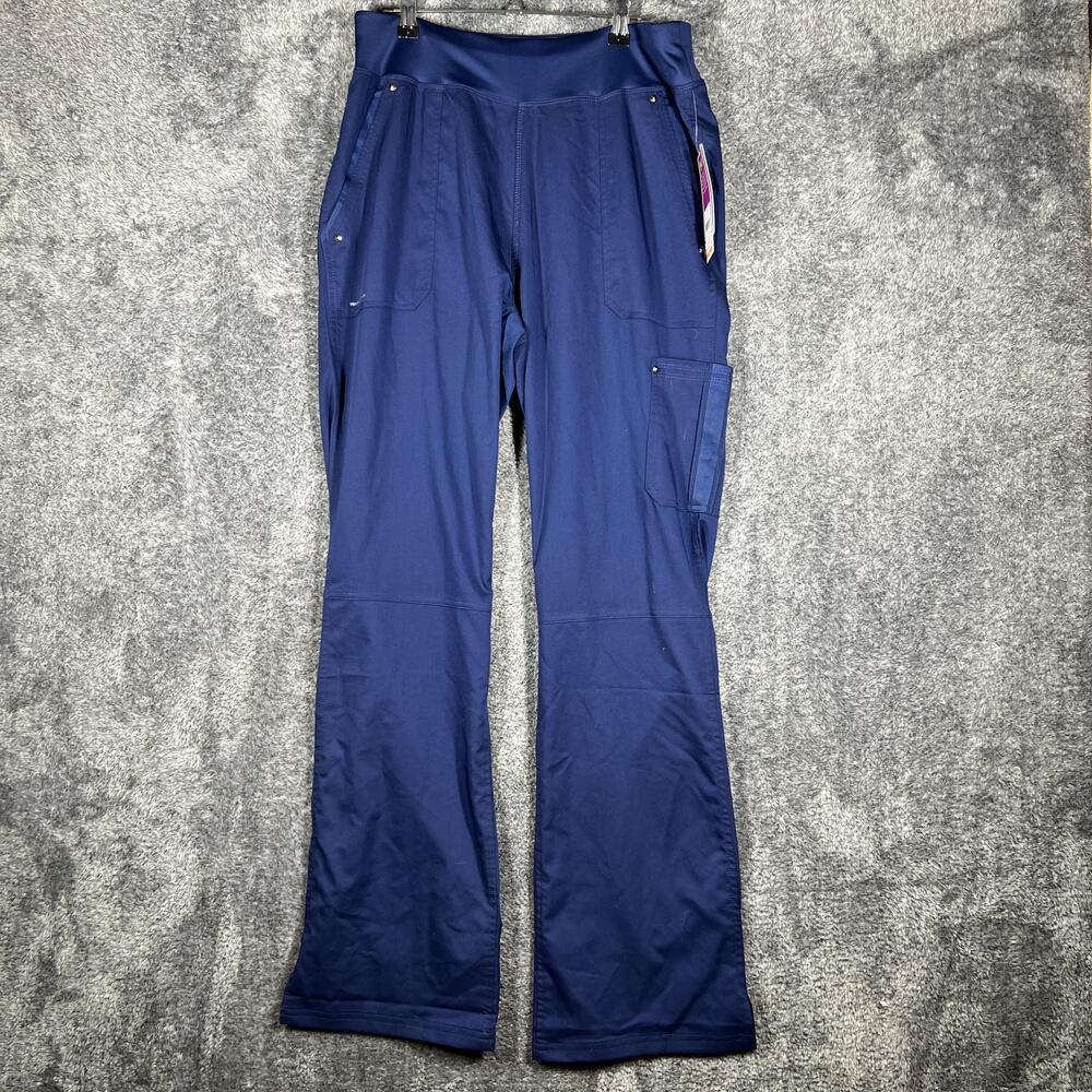 Healing Hands Pants Womens MT Blue Cargo Yoga Knit Waistband Pull On 34 Inseam